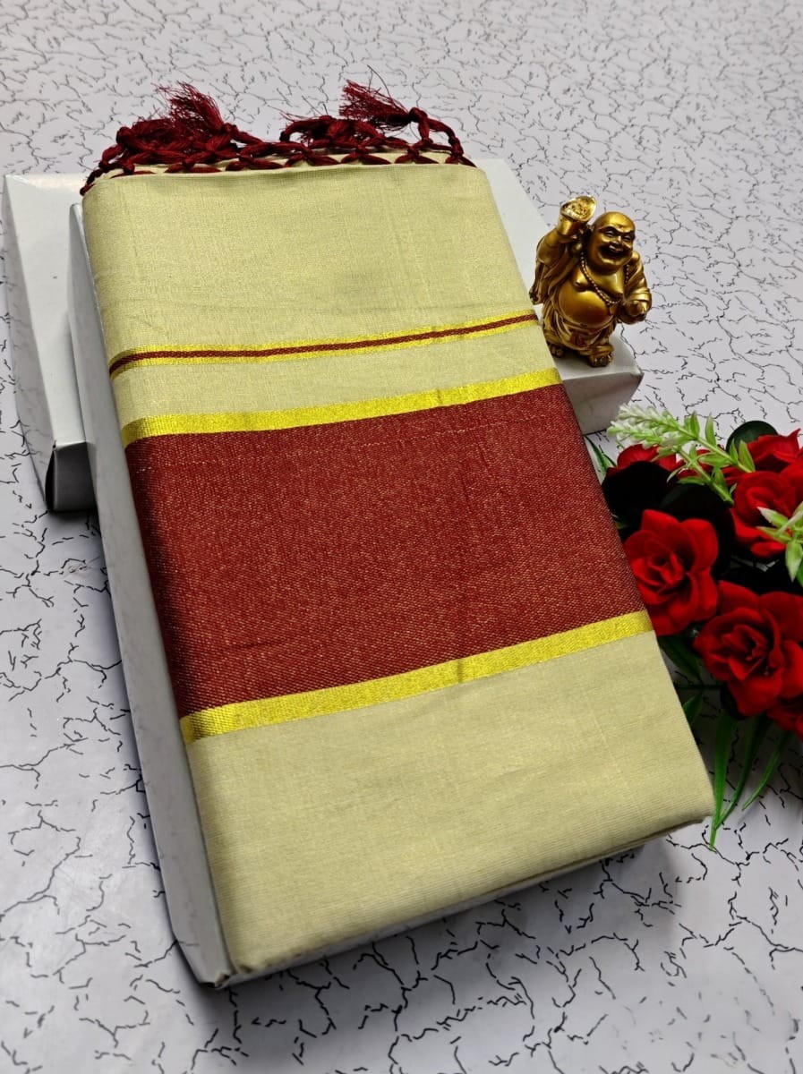 Classic Plain Zari Border Kerala Cotton Saree